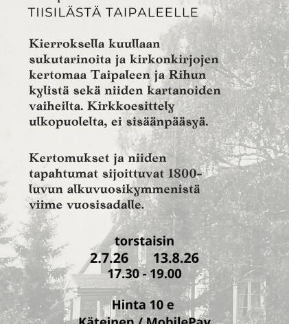 Ilmoitus Warpeniusten sukua Tiisilästä Taipaleelle torstaiopastuksesta Vanhalla hautusmaalla